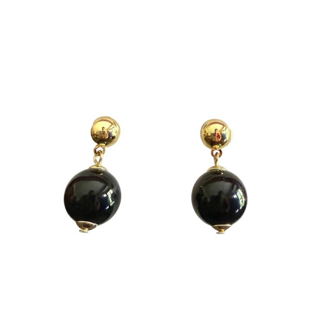 NEW ZENZII women's bead post back earrings in gold & black